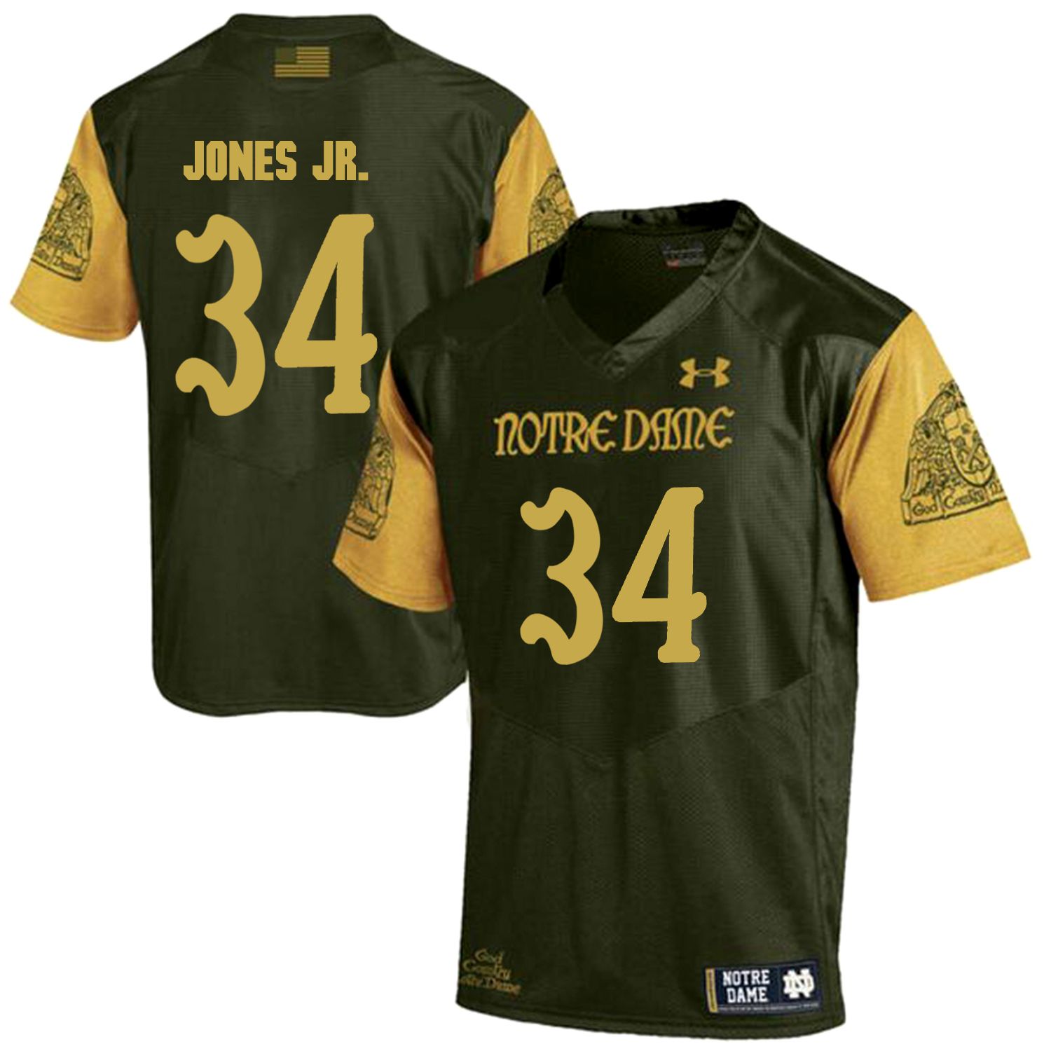 Men Norte Dame Fighting Irish #34 Jones jr Green Customized NCAA Jerseys->->Custom Jersey